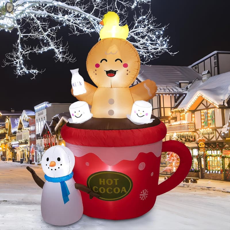 Christmas Inflatable Gingerbread Man with Snowman & Duck Decor