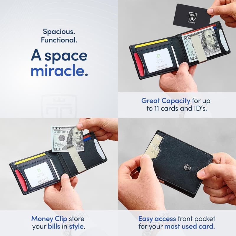 Men's RFID Blocking Slim Wallet with Money Clip, Gift Boxed