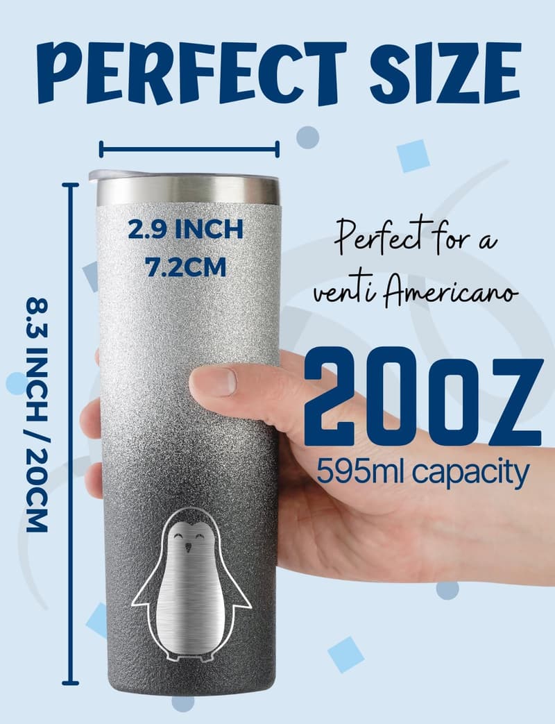 Penguin Insulated Tumbler for Women - 20 oz Birthday Gift