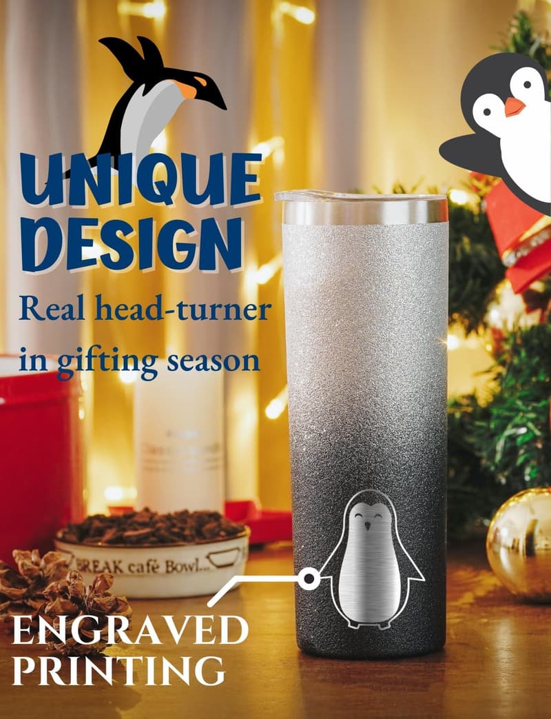 Penguin Insulated Tumbler for Women - 20 oz Birthday Gift