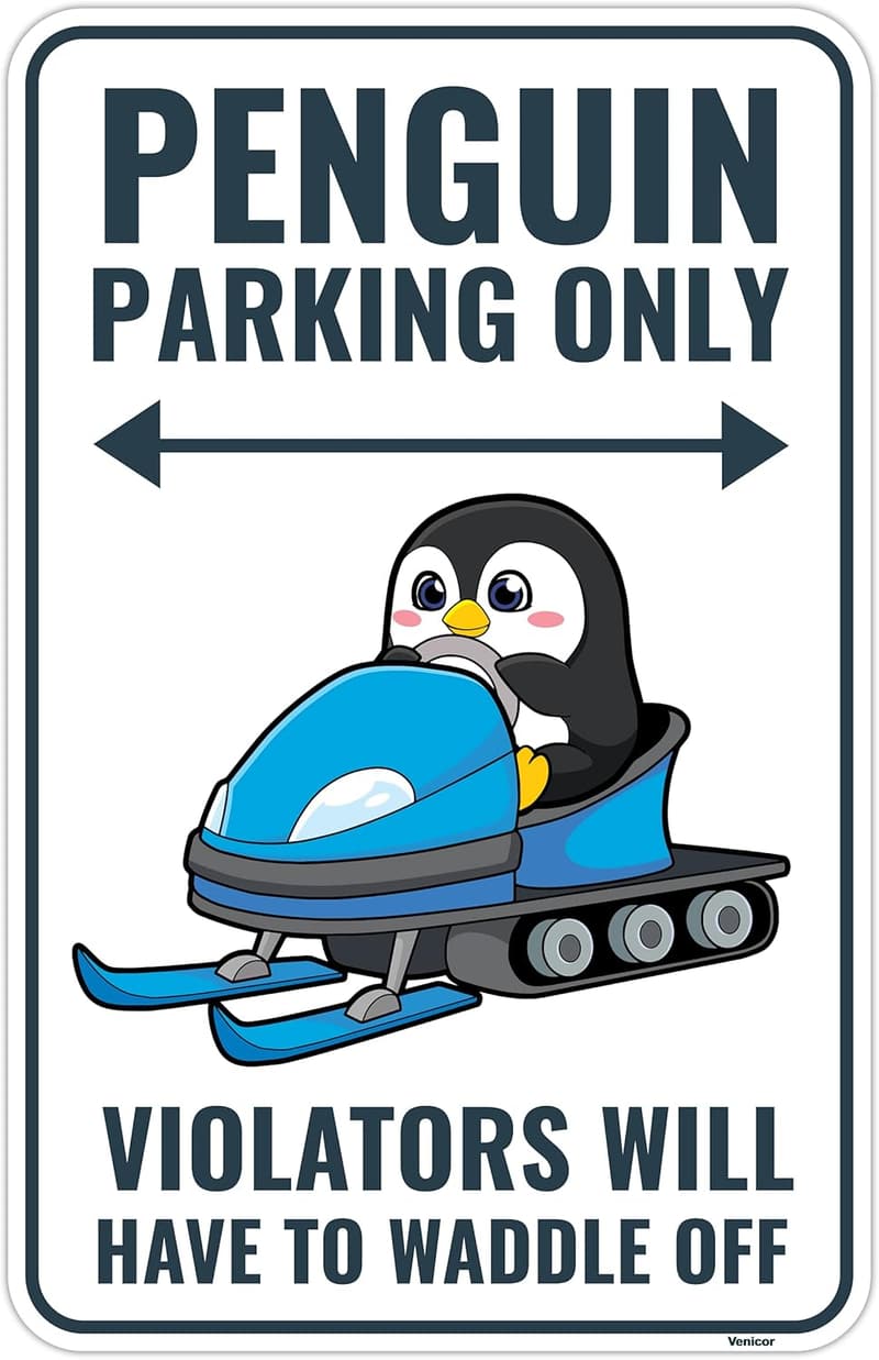 Cute Penguin Sign Decor - Aluminum - 9 x 14 Inches