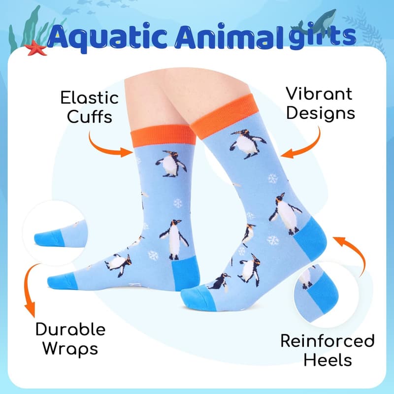 Animal Socks for Women and Men - Fun Jellyfish, Turtle & Penguin Designs