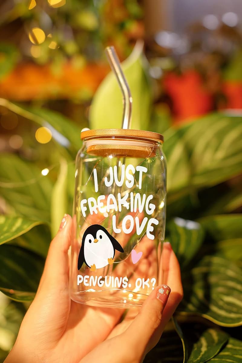 Cute Penguin Coffee Glass Gift for Women - 16 Oz Birthday Mug