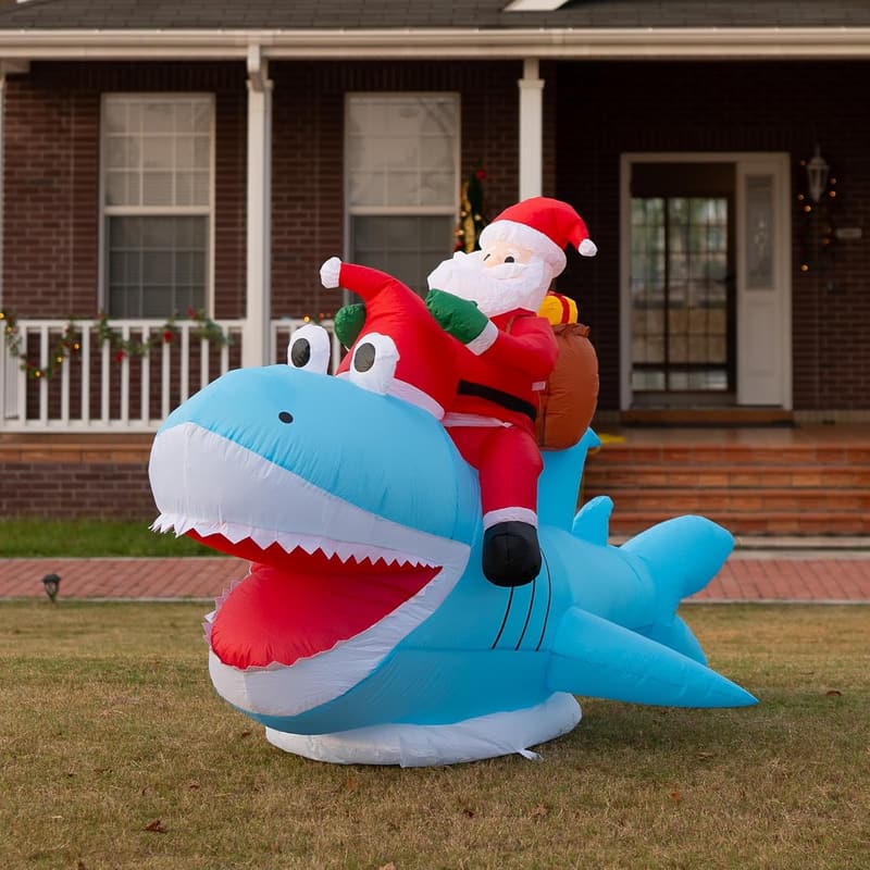 Santa Riding Shark Inflatable - 8.8FT Outdoor Christmas Decor