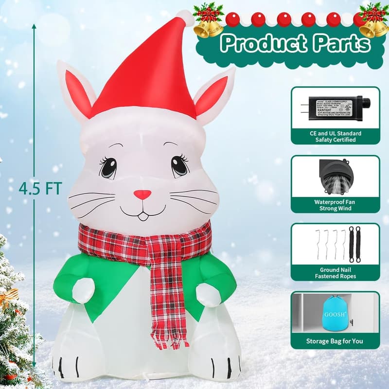 Christmas Inflatable Bunny Outdoor Decoration - 4.5 FT