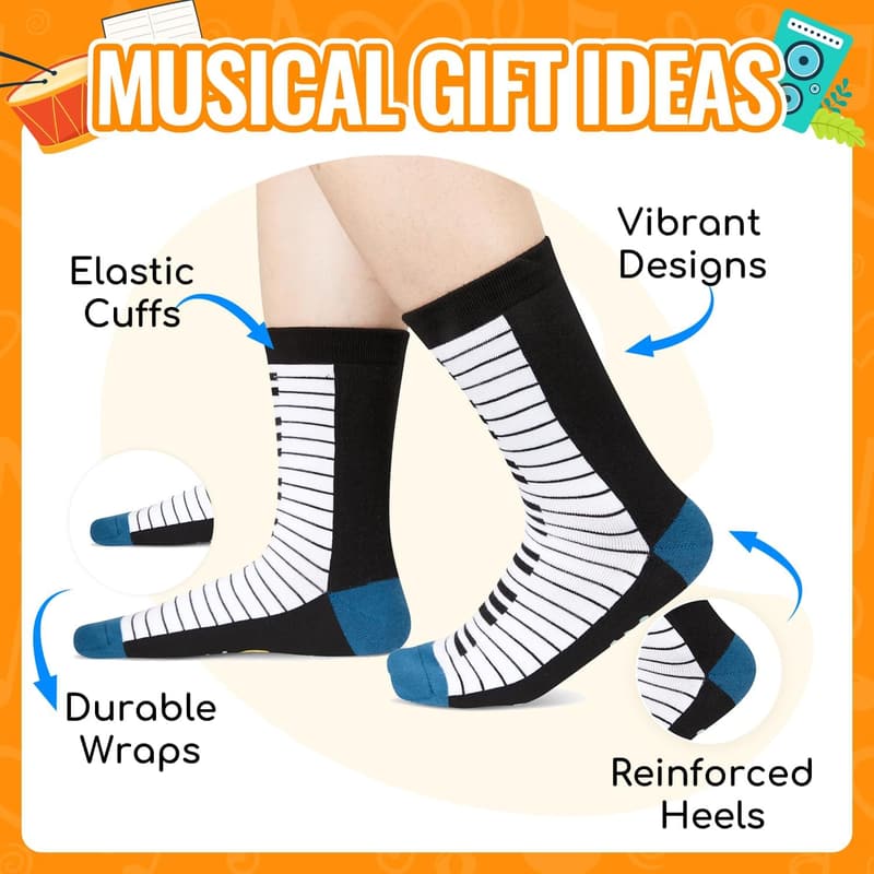Music-Themed Socks for Friends: Guitar, Piano, Saxophone, Drums