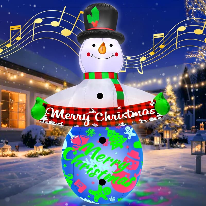 7FT Colorful Snowman Christmas Inflatable with Music & Projector