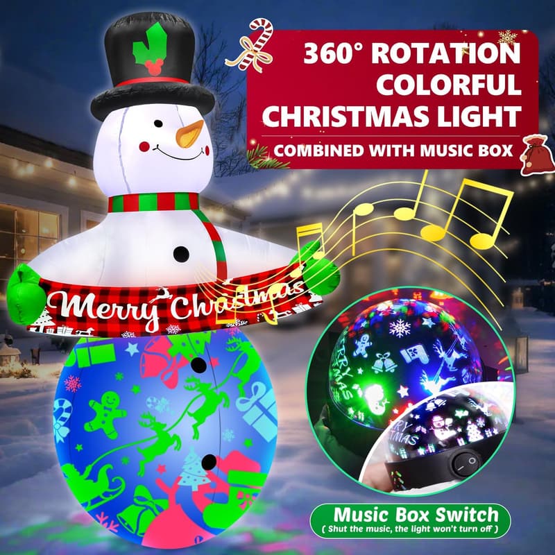 7FT Colorful Snowman Christmas Inflatable with Music & Projector