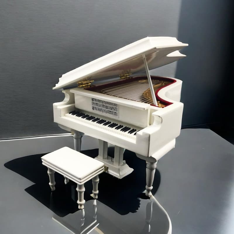 White Piano Music Box with Bench - Castle in The Sky Melody