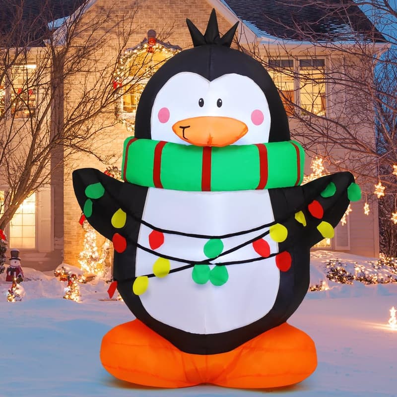 Christmas Penguin Inflatable Outdoor Decoration with LED Lights