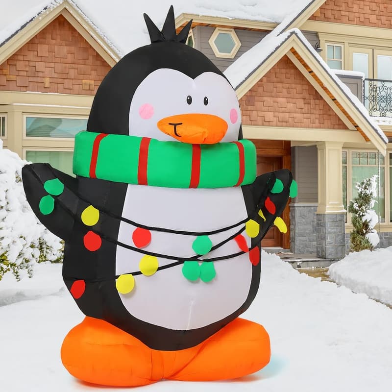 Christmas Penguin Inflatable Outdoor Decoration with LED Lights