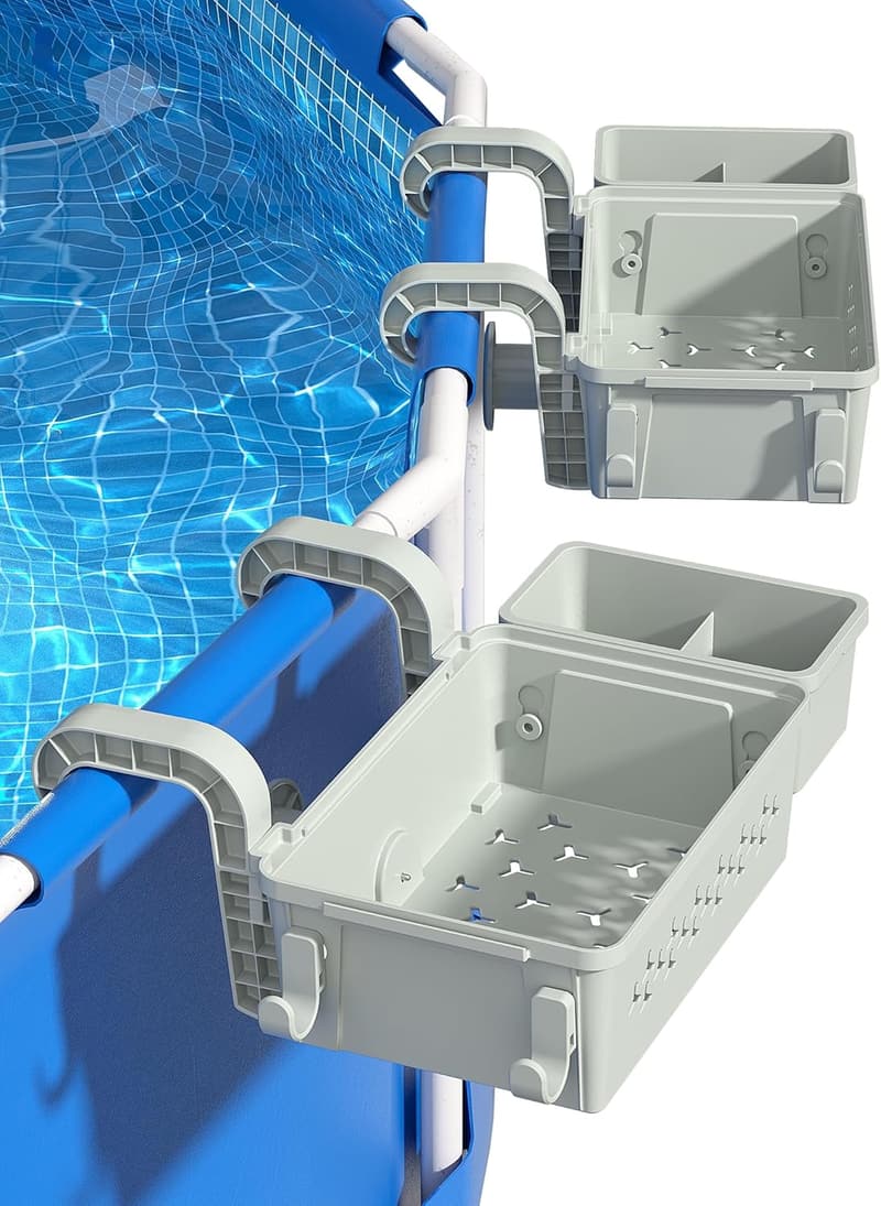 Upgrade Poolside Storage Basket Set with Cup Holder for Above Ground Pools