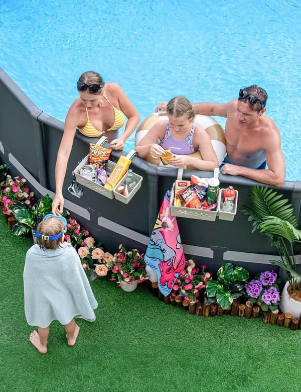 Upgrade Poolside Storage Basket Set with Cup Holder for Above Ground Pools