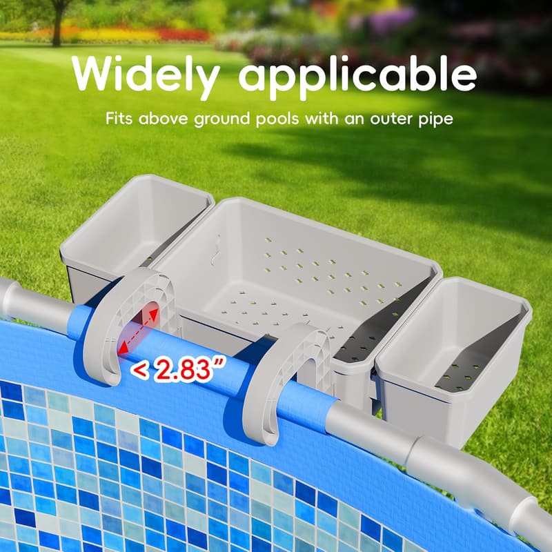Stretchable Poolside Storage Basket with 2 Cup Holders - Grey