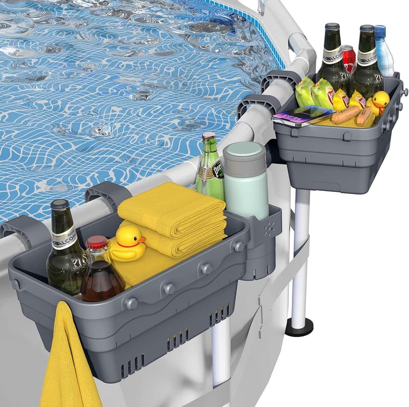 Poolside Storage Basket Set with Cup Holder for Above Ground Pools