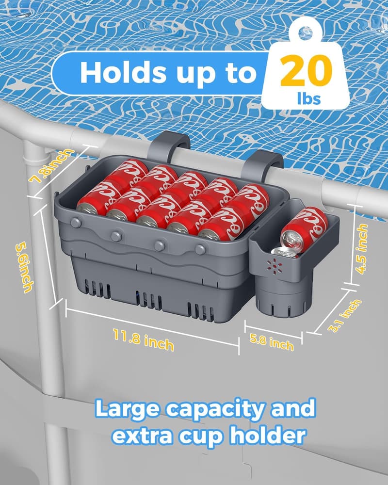 Poolside Storage Basket Set with Cup Holder for Above Ground Pools