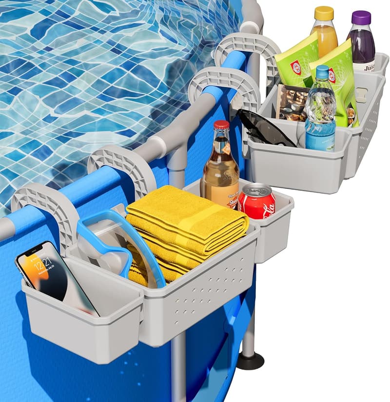 Stretchable Poolside Storage Basket with Cup Holders (2 Pack)
