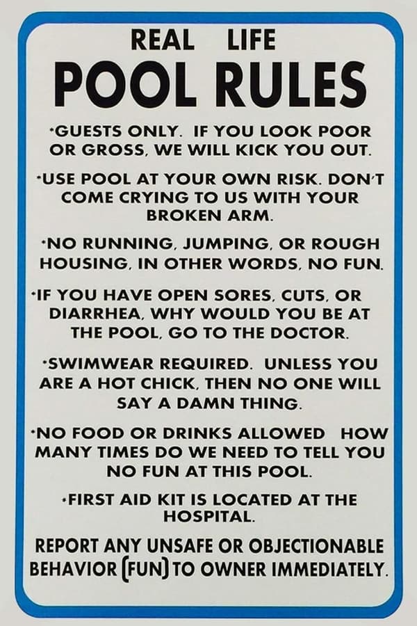 Funny Pool Rules Aluminum Sign for Indoor/Outdoor Use, 12