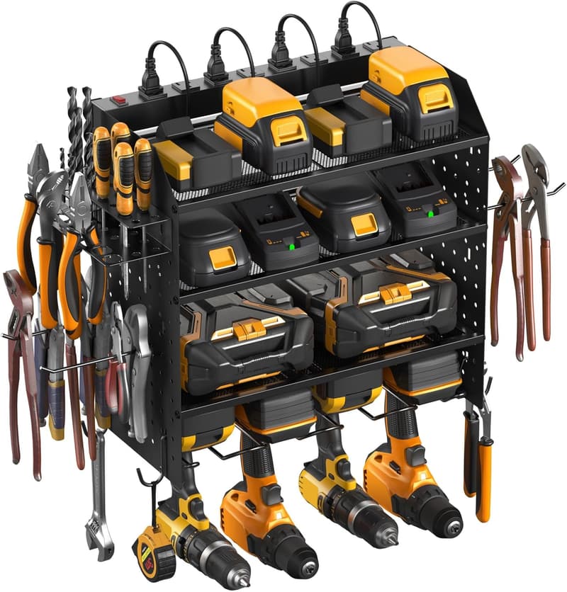 Power Tool Organizer with Charging Station and Power Strip