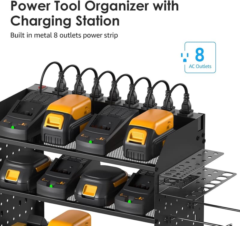 Power Tool Organizer with Charging Station and Power Strip