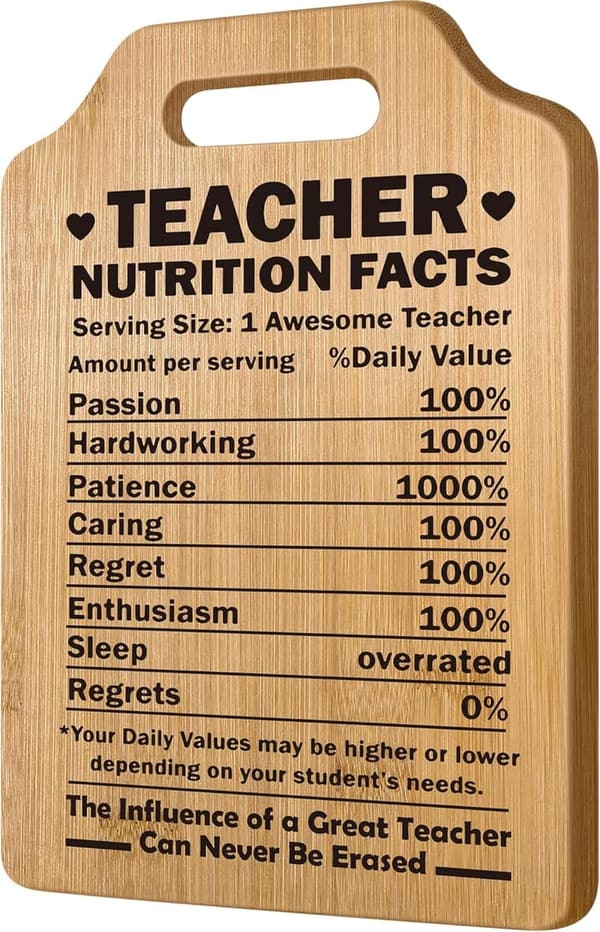 Teacher Appreciation Nutrition Facts Cutting Board for Teachers