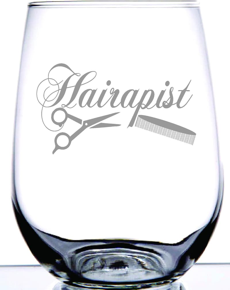 Hairapist Stemless Wine Glass | Stylish Laser-Etched Gift for Stylists
