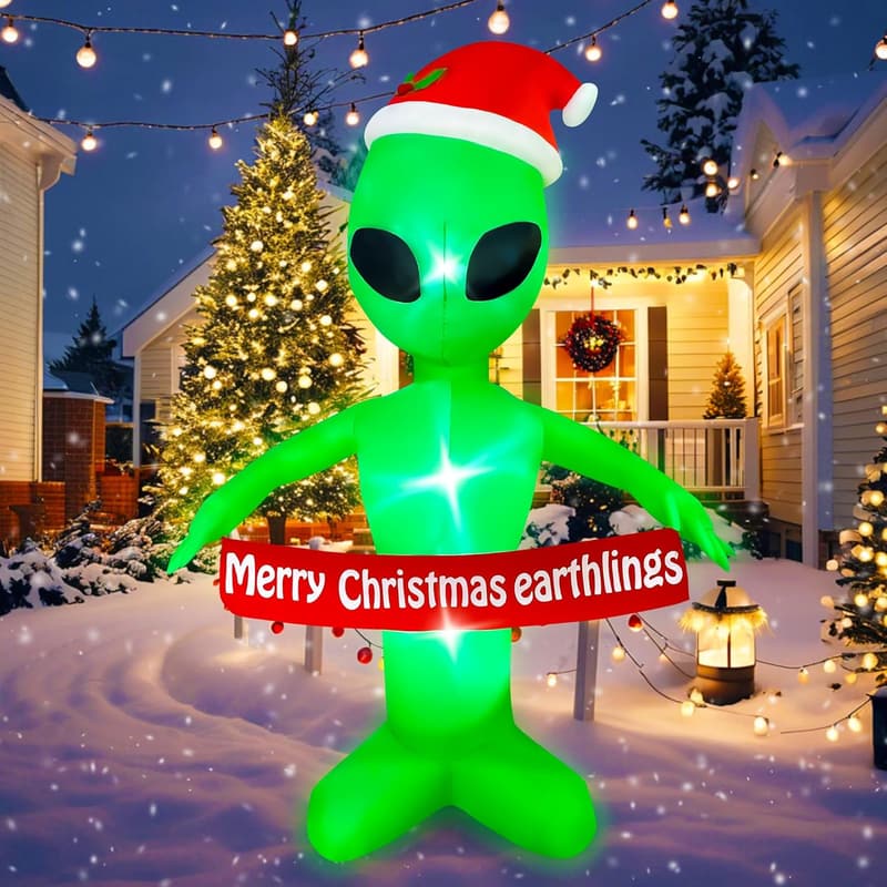 6 FT LED Alien Christmas Inflatable with Banner Decor