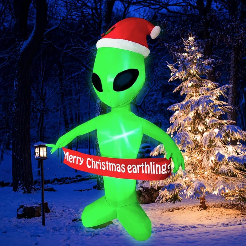 6 FT LED Alien Christmas Inflatable with Banner Decor