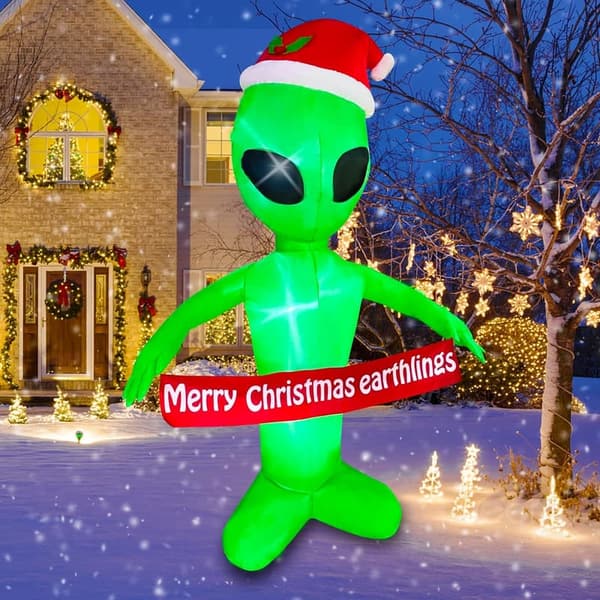 6 FT LED Alien Christmas Inflatable with Banner Decor