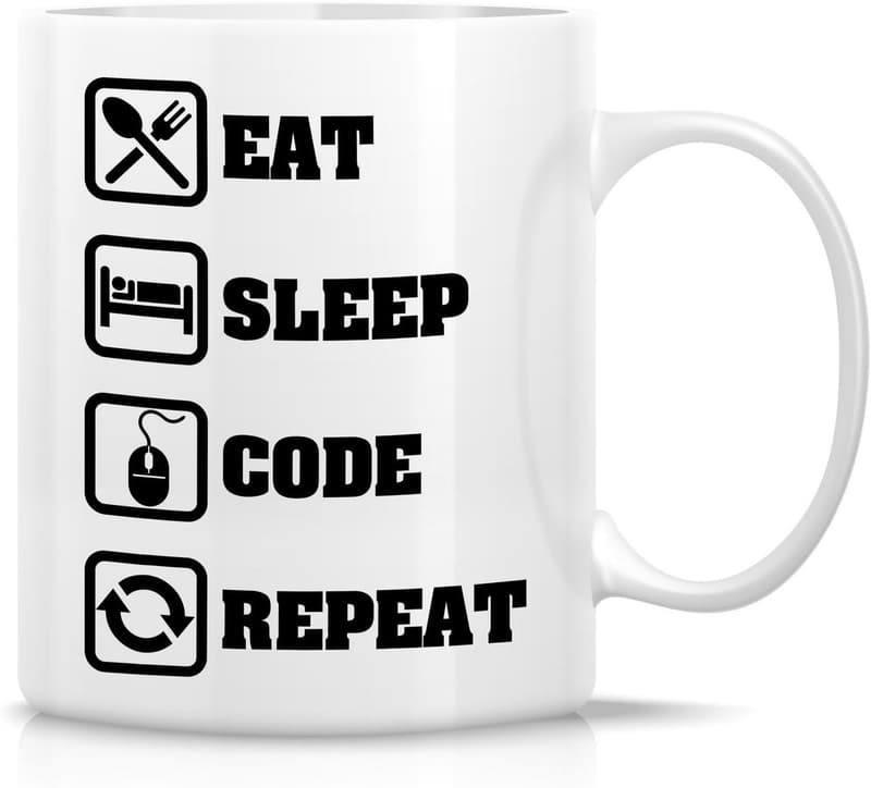 Funny Programmer Coffee Mug - Eat Sleep Code Repeat, 11 Oz