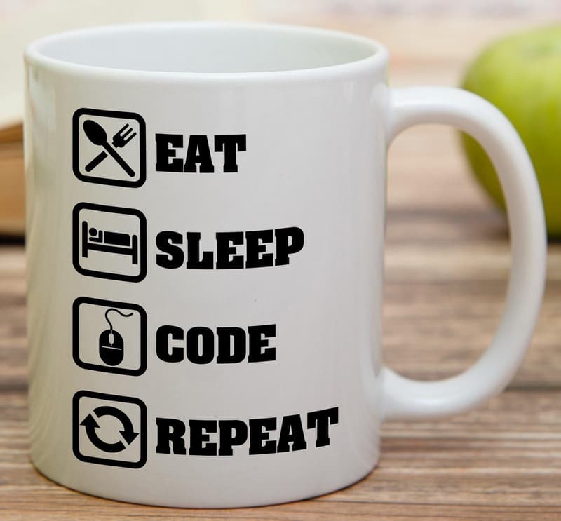 Funny Programmer Coffee Mug - Eat Sleep Code Repeat, 11 Oz