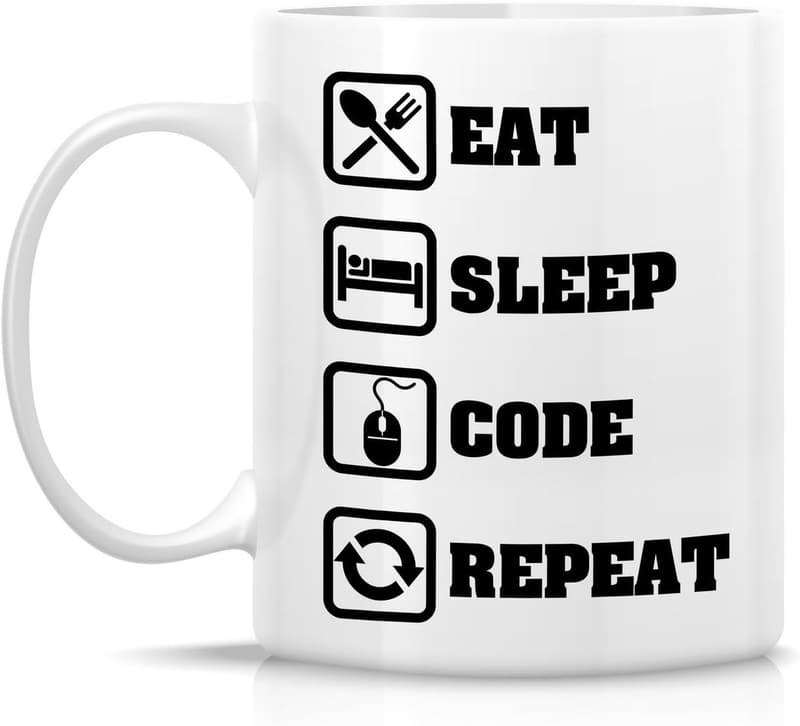 Funny Programmer Coffee Mug - Eat Sleep Code Repeat, 11 Oz