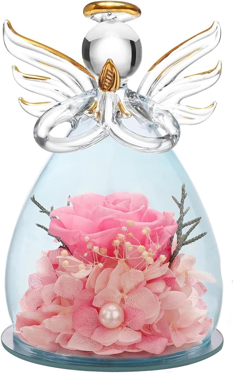 Preserved Rose in Glass Angel Figurine for Women