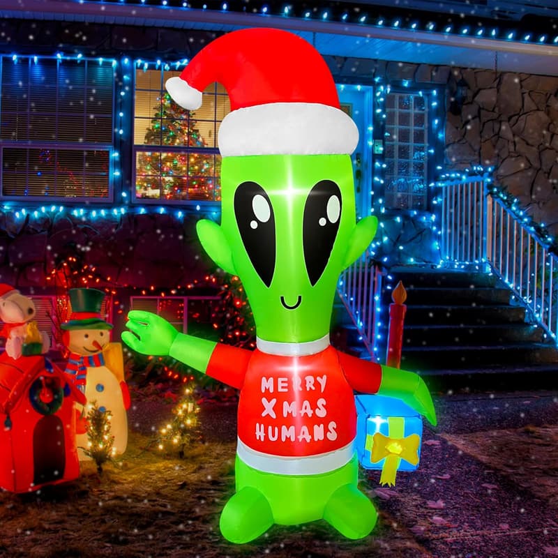 LED Alien Christmas Inflatable with Gift Box for Outdoor Decor