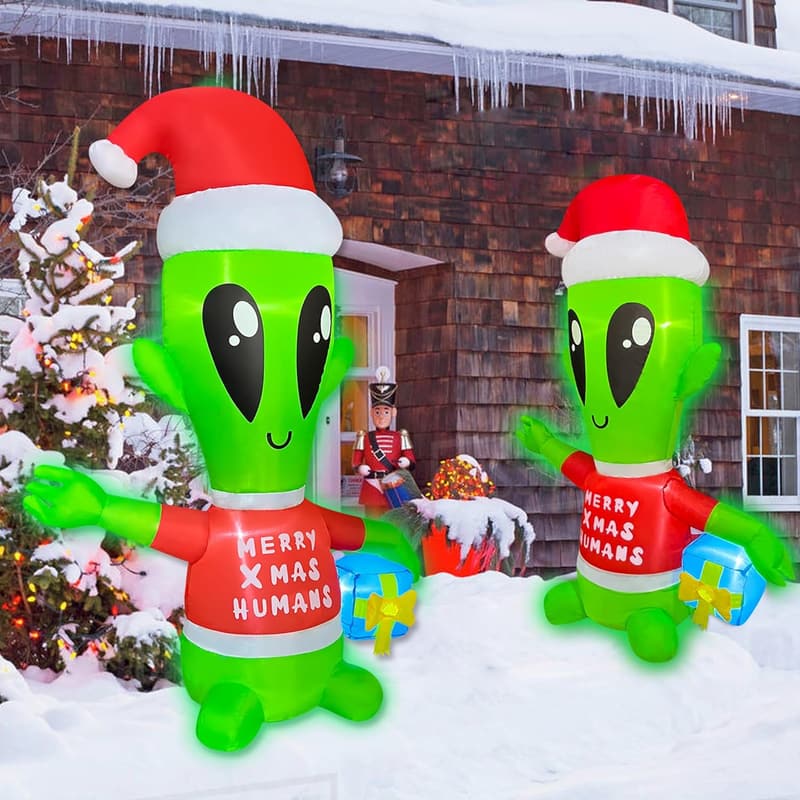 LED Alien Christmas Inflatable with Gift Box for Outdoor Decor