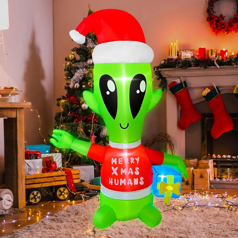 LED Alien Christmas Inflatable with Gift Box for Outdoor Decor