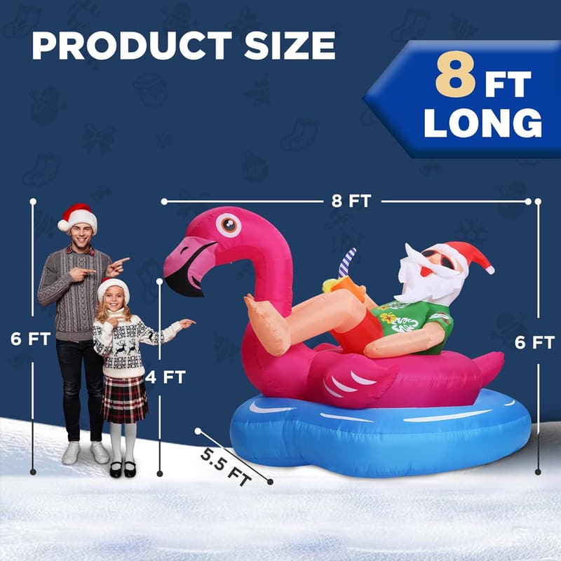 Hawaiian Santa Inflatable on Flamingo Pool Float Christmas Decor