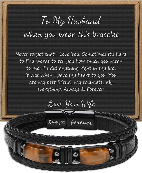 Father's Day Leather Bracelet with Tiger's Eye for Men