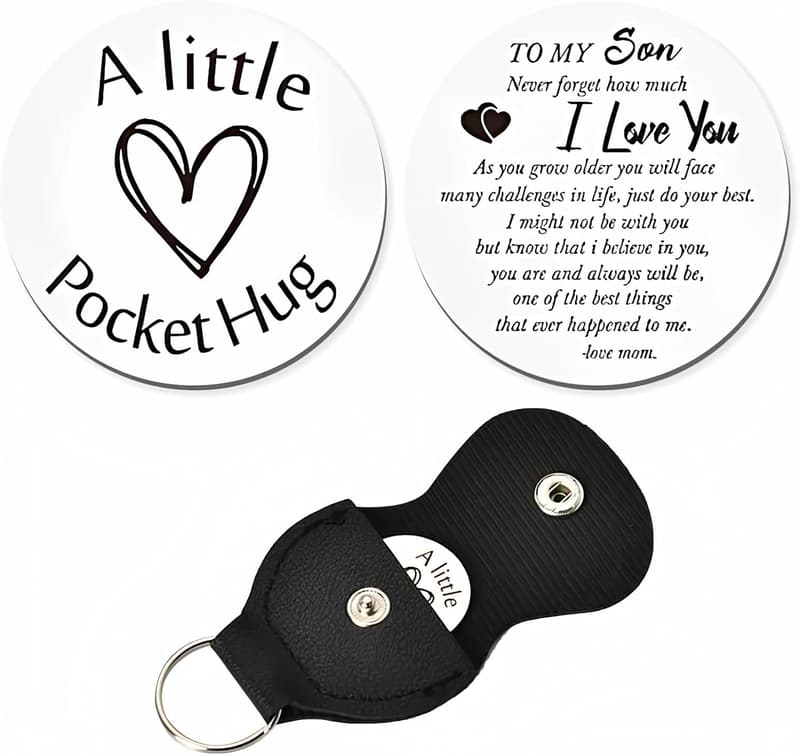 Son's Birthday Keychain – Inspirational Gift from Mom with Leather Case