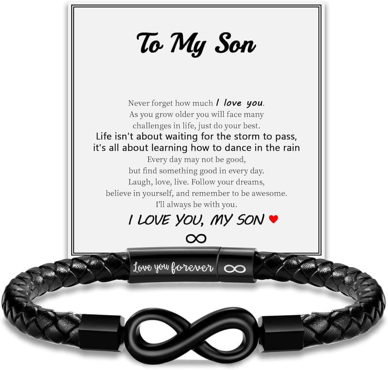 Father's Day Leather Bracelet for Men - Engraved Infinity Knot
