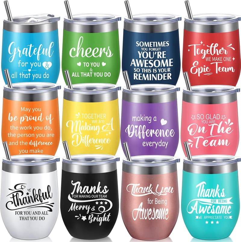 Employee Appreciation Wine Tumblers - 12 oz Insulated Gift Set