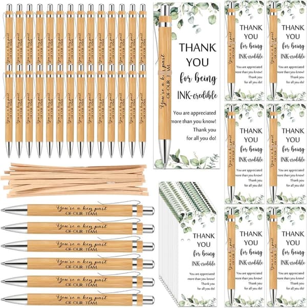 Employee Appreciation Bamboo Pen Set with Inspirational Cards
