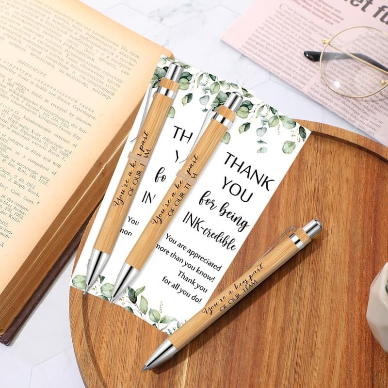 Employee Appreciation Bamboo Pen Set with Inspirational Cards