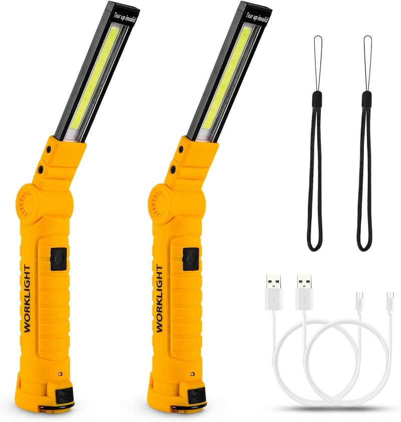 Rechargeable LED Work Lights 2-Pack for Men - Magnetic Base, 5 Modes