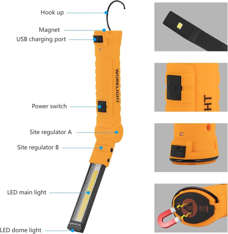 Rechargeable LED Work Lights 2-Pack for Men - Magnetic Base, 5 Modes