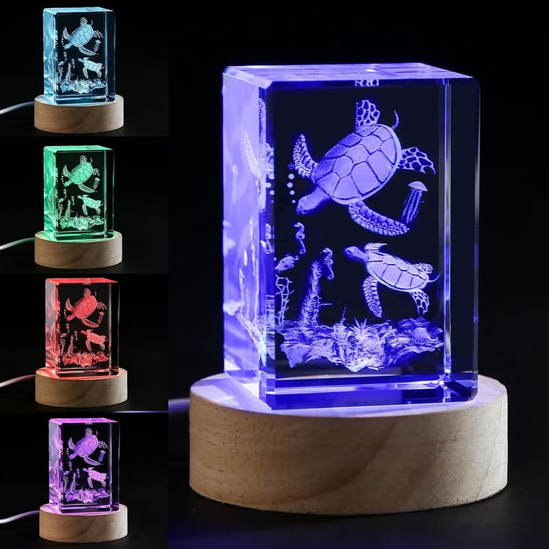 Valentine's Day 3D Crystal Turtle Figurine Night Light for Women