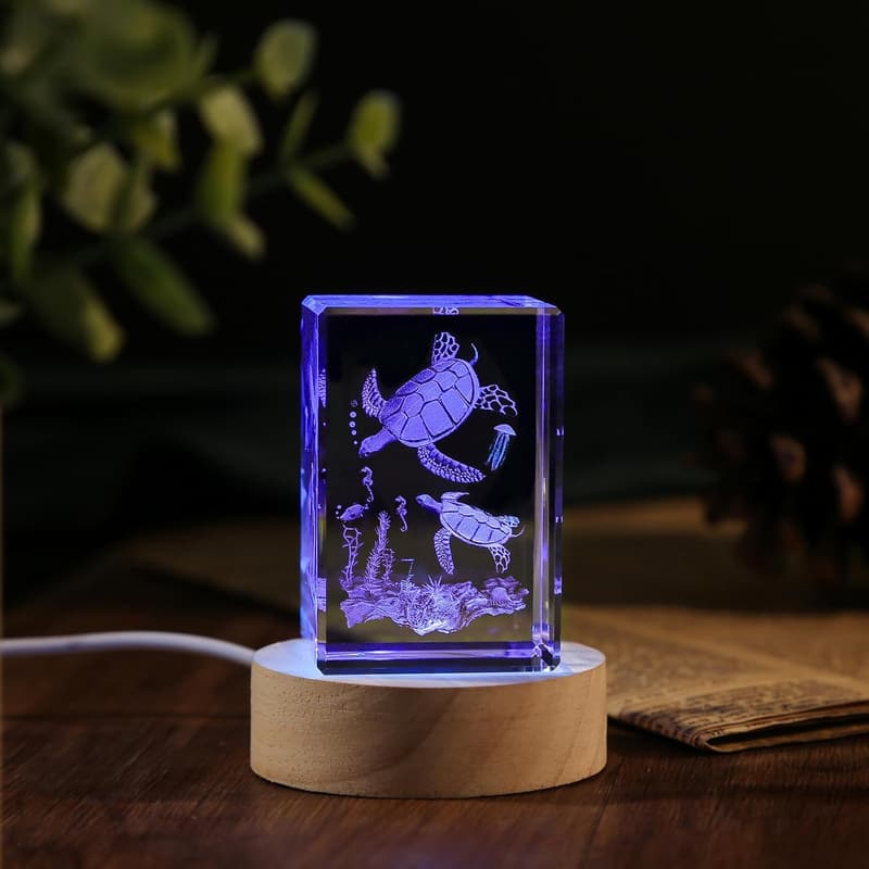 Valentine's Day 3D Crystal Turtle Figurine Night Light for Women