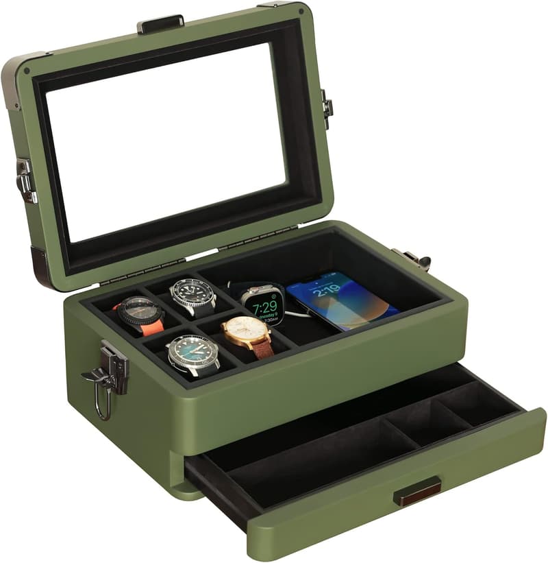 Men's Modular Watch Organizer with Glass Top - 10 Slot Case