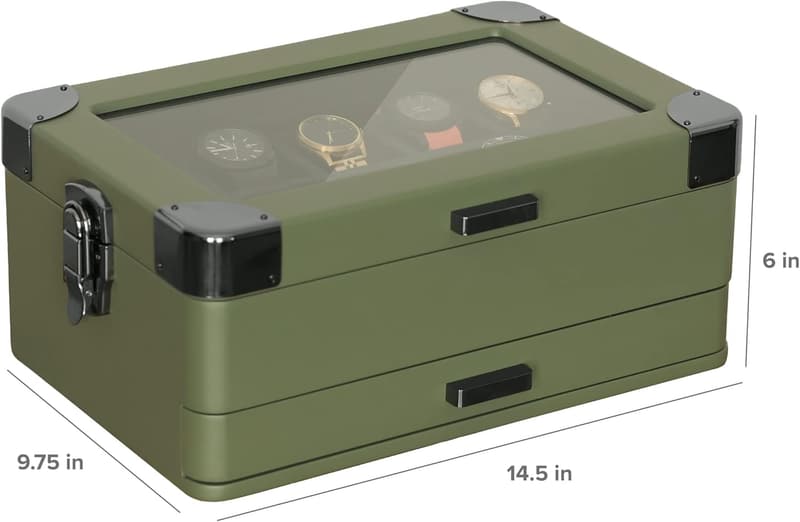 Men's Modular Watch Organizer with Glass Top - 10 Slot Case