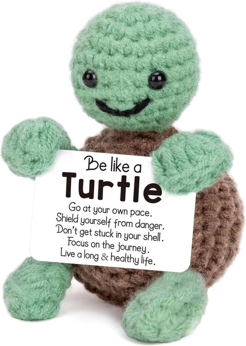 Motivational Crochet Turtle Gift with Encouragement Card for Her